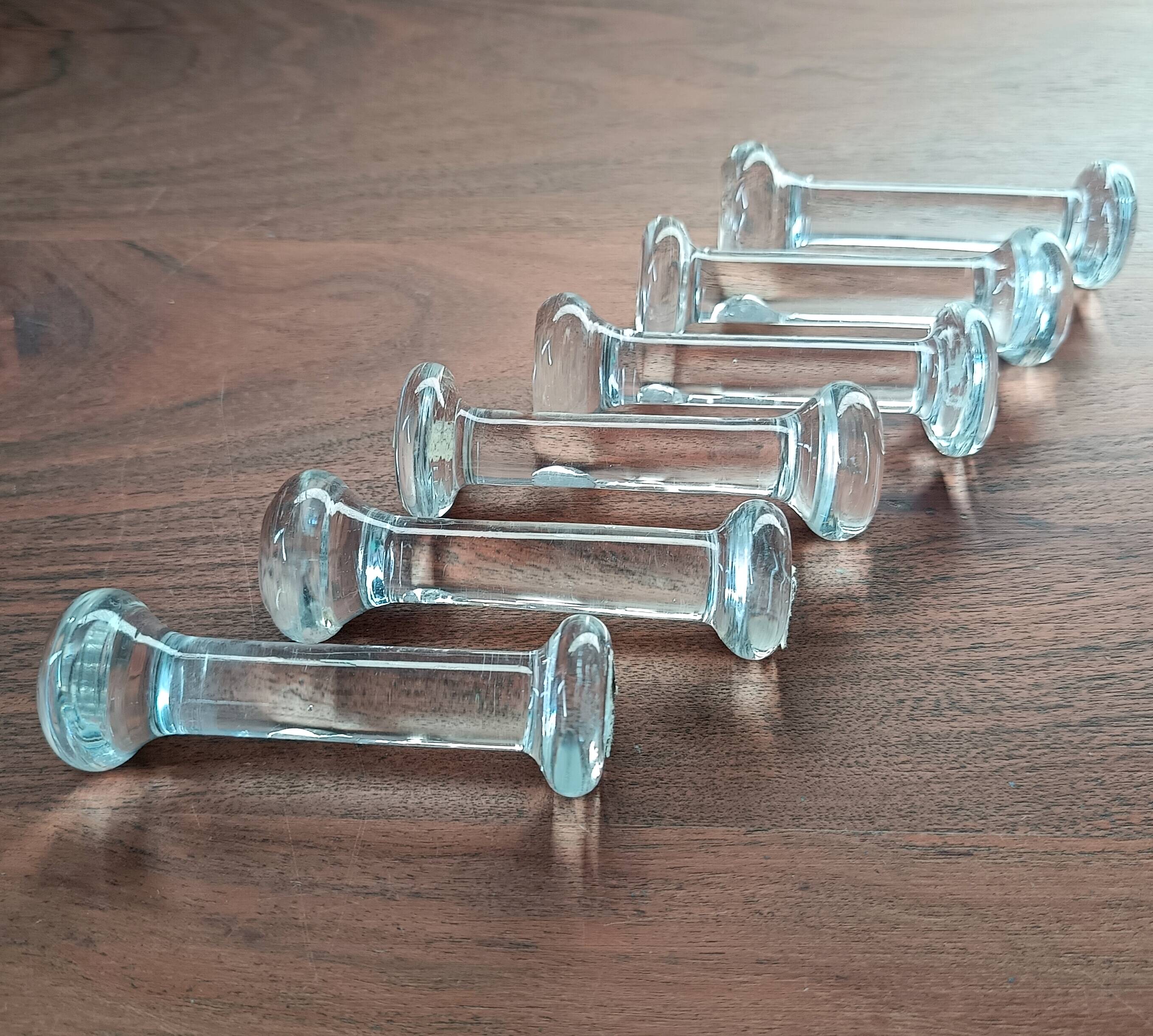 6 vintage pressed glass knife rests