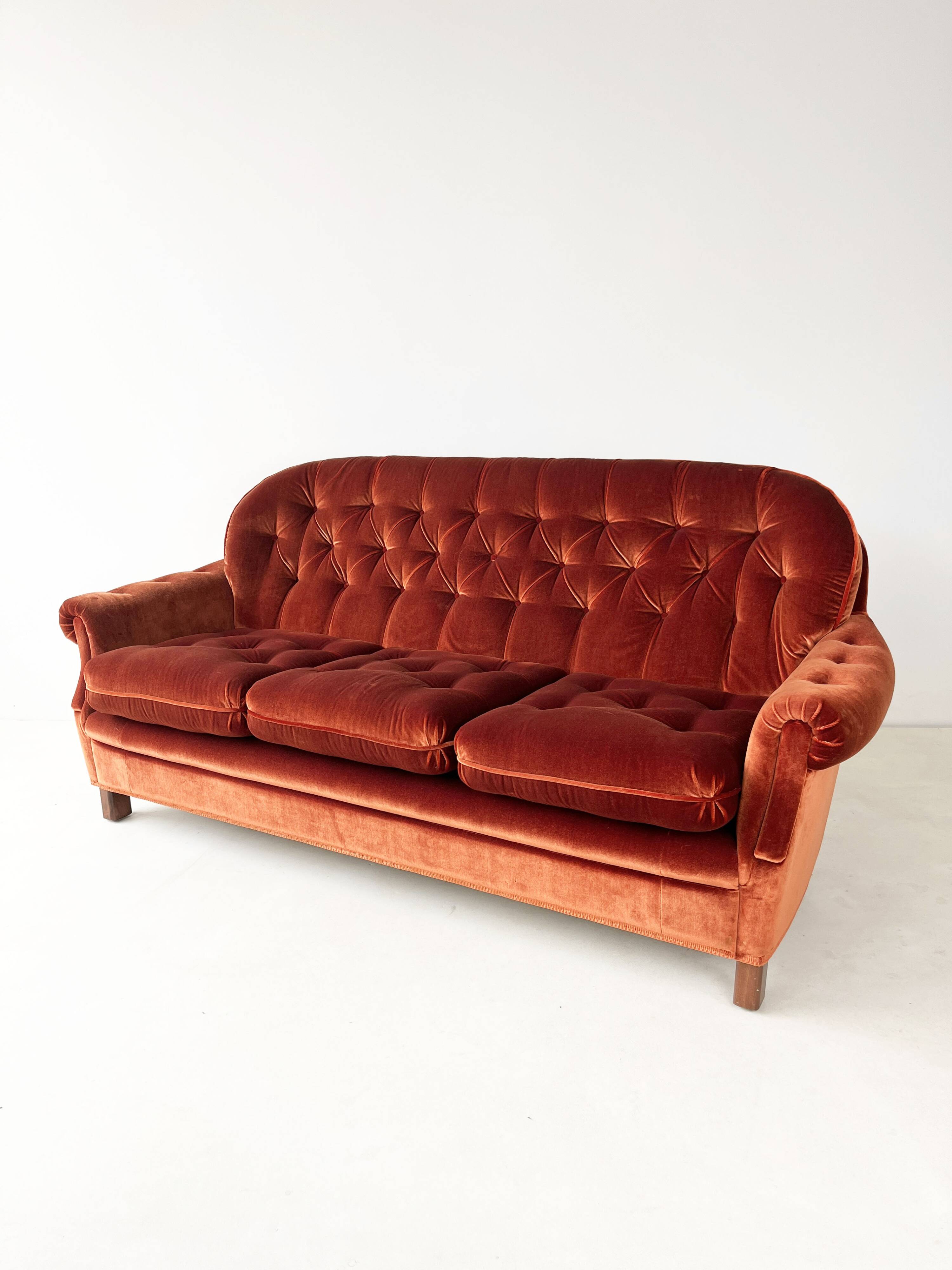 Rust Orange Velvet Couch