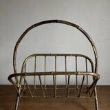 1960s magazine rack in gilded wrought iron, faux bamboo, Italian work