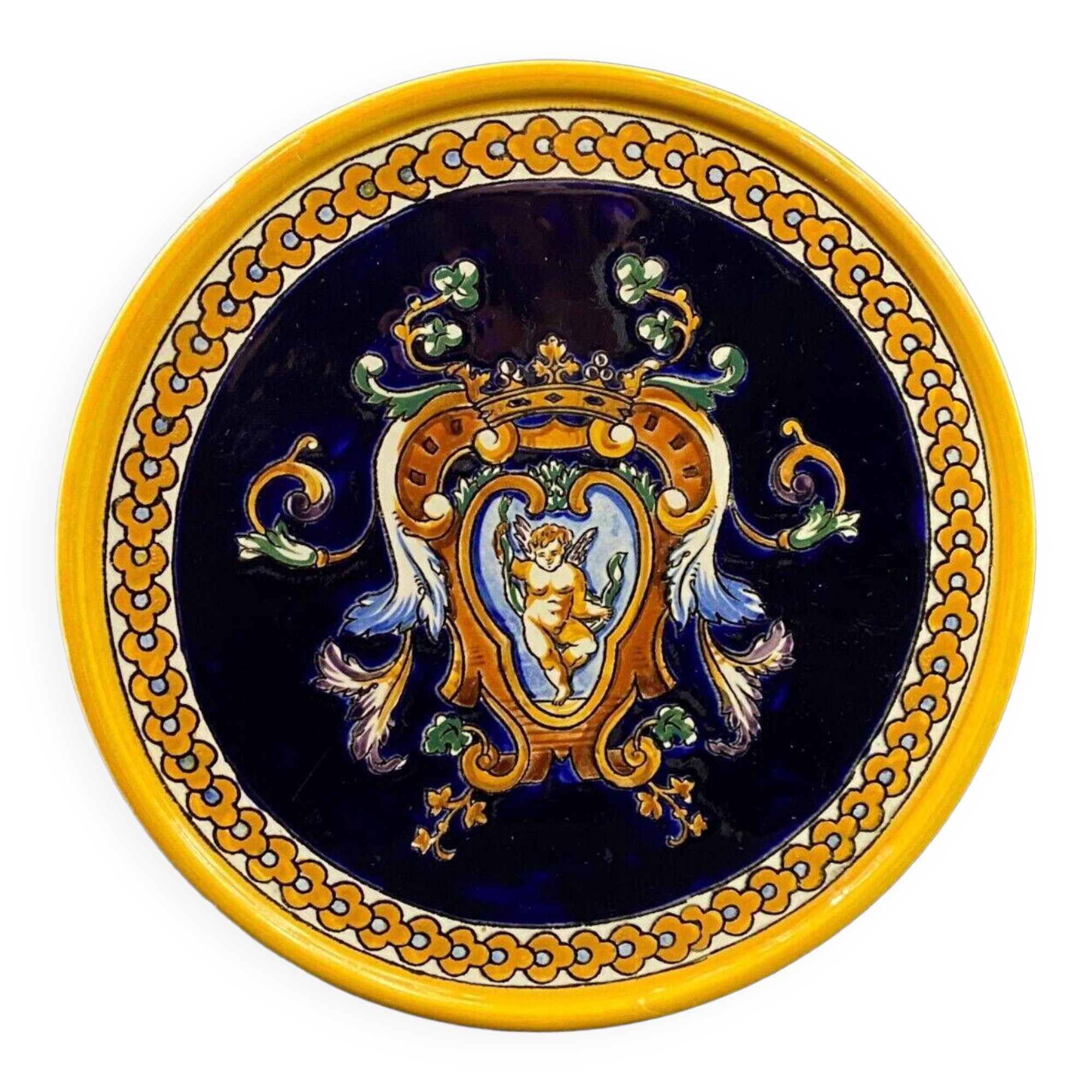 Gien earthenware trivet with Italian Renaissance decor