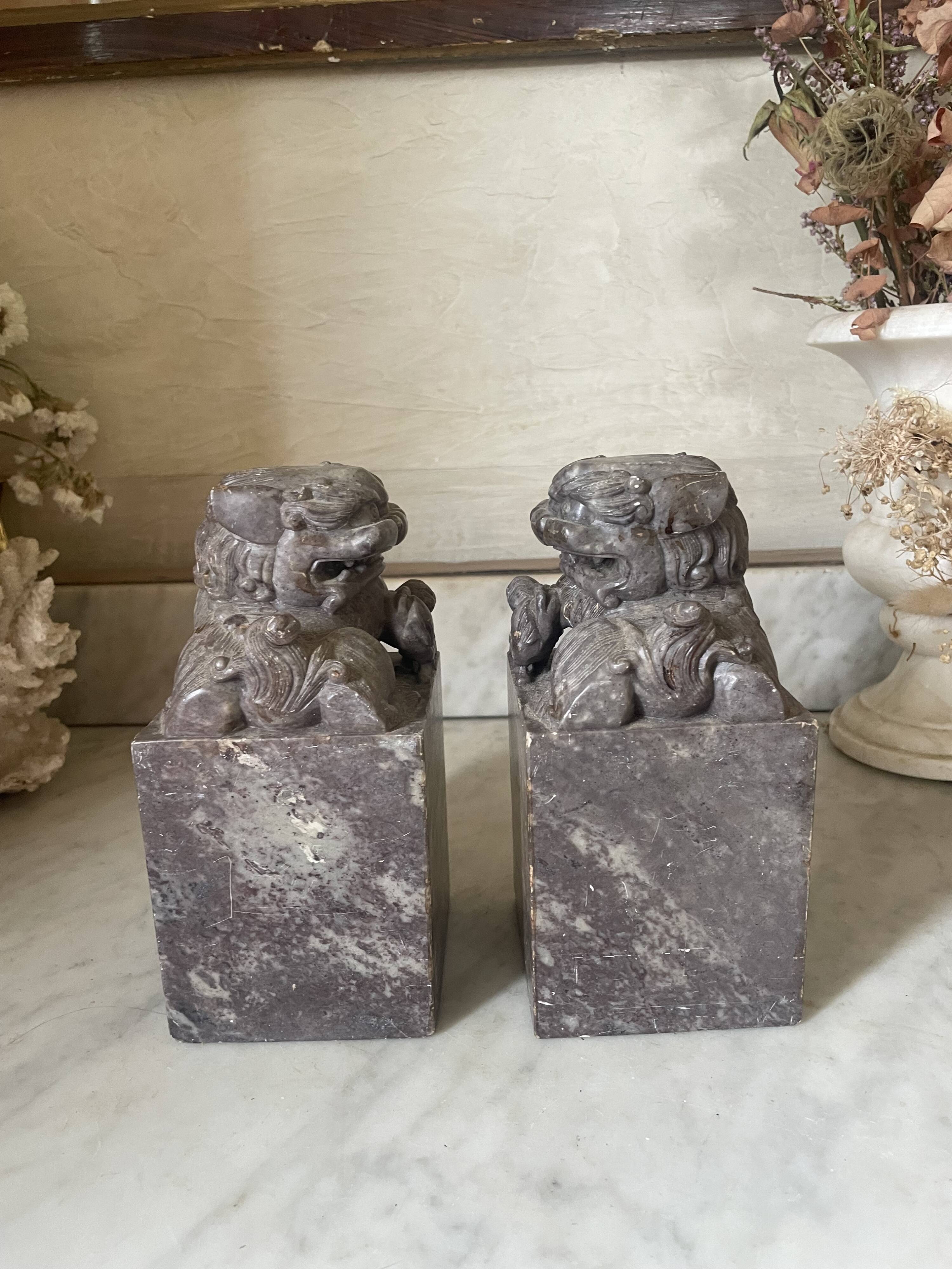 Pair of Foo Dog bookends in sculpted steatite.