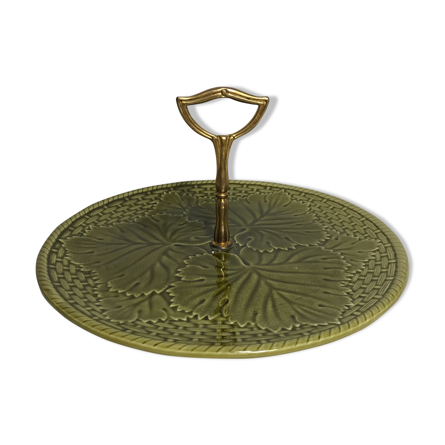 Cheese platter gien france ceramic with handle brass