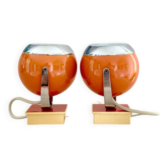Pair of bright orange "Eye-Ball" wall lights - 1970.