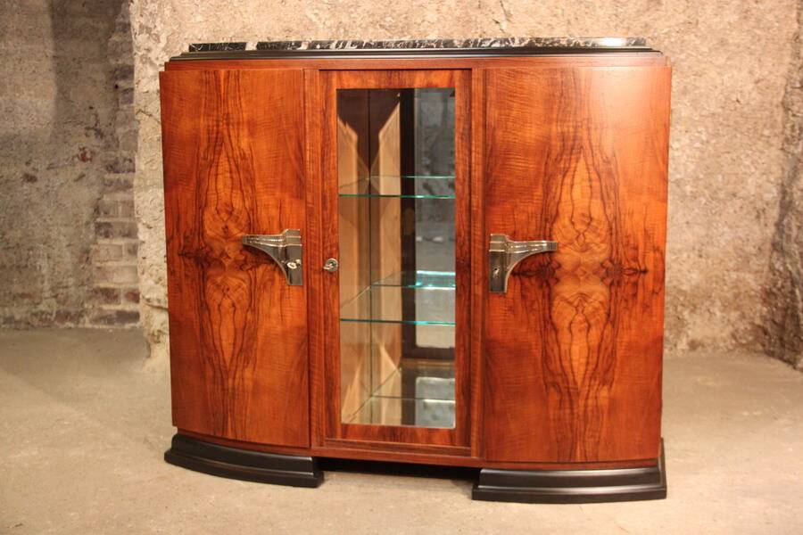 Art Deco 1930 walnut display cabinet