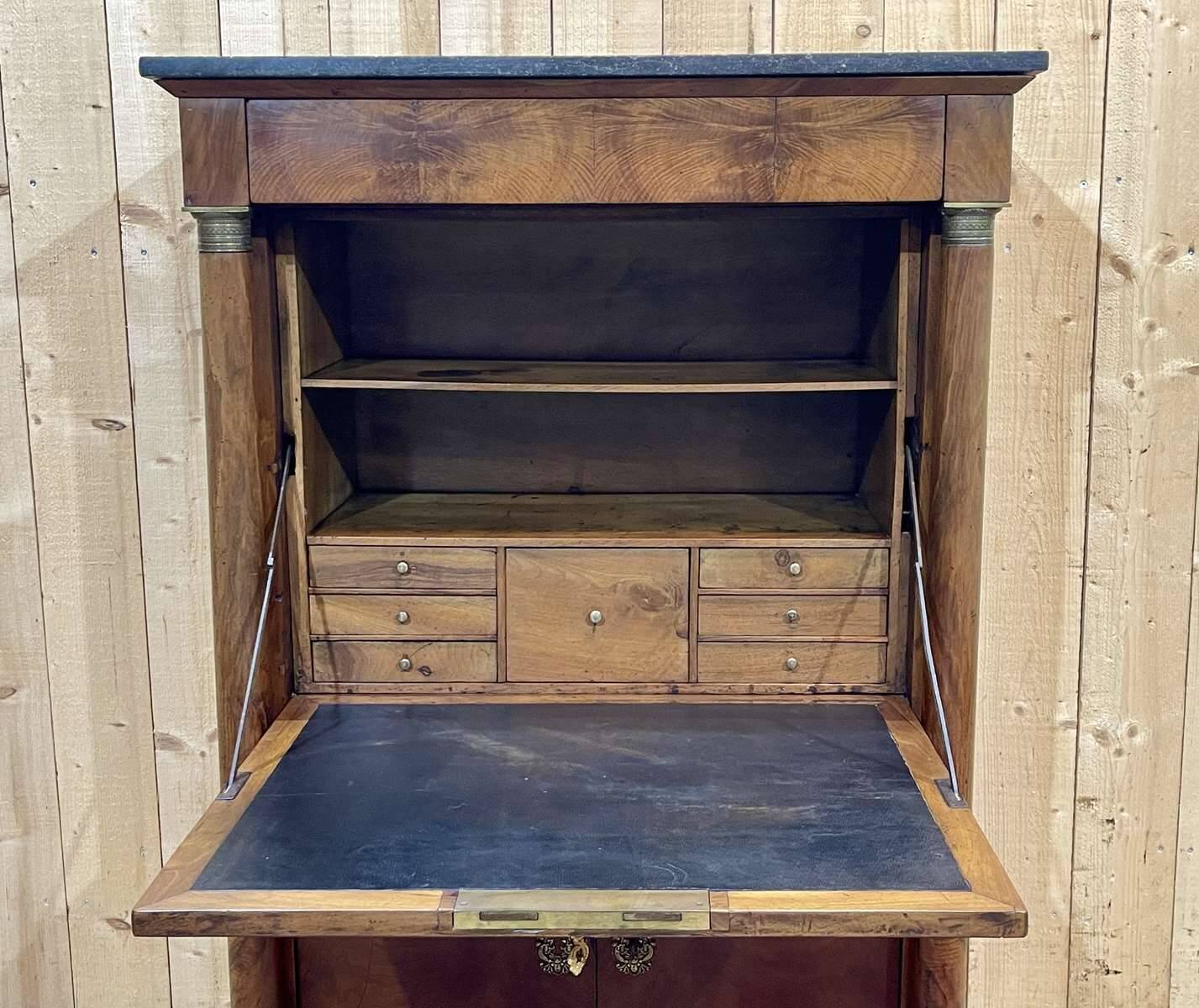 Empire period secretary in walnut, oak and black marble top
