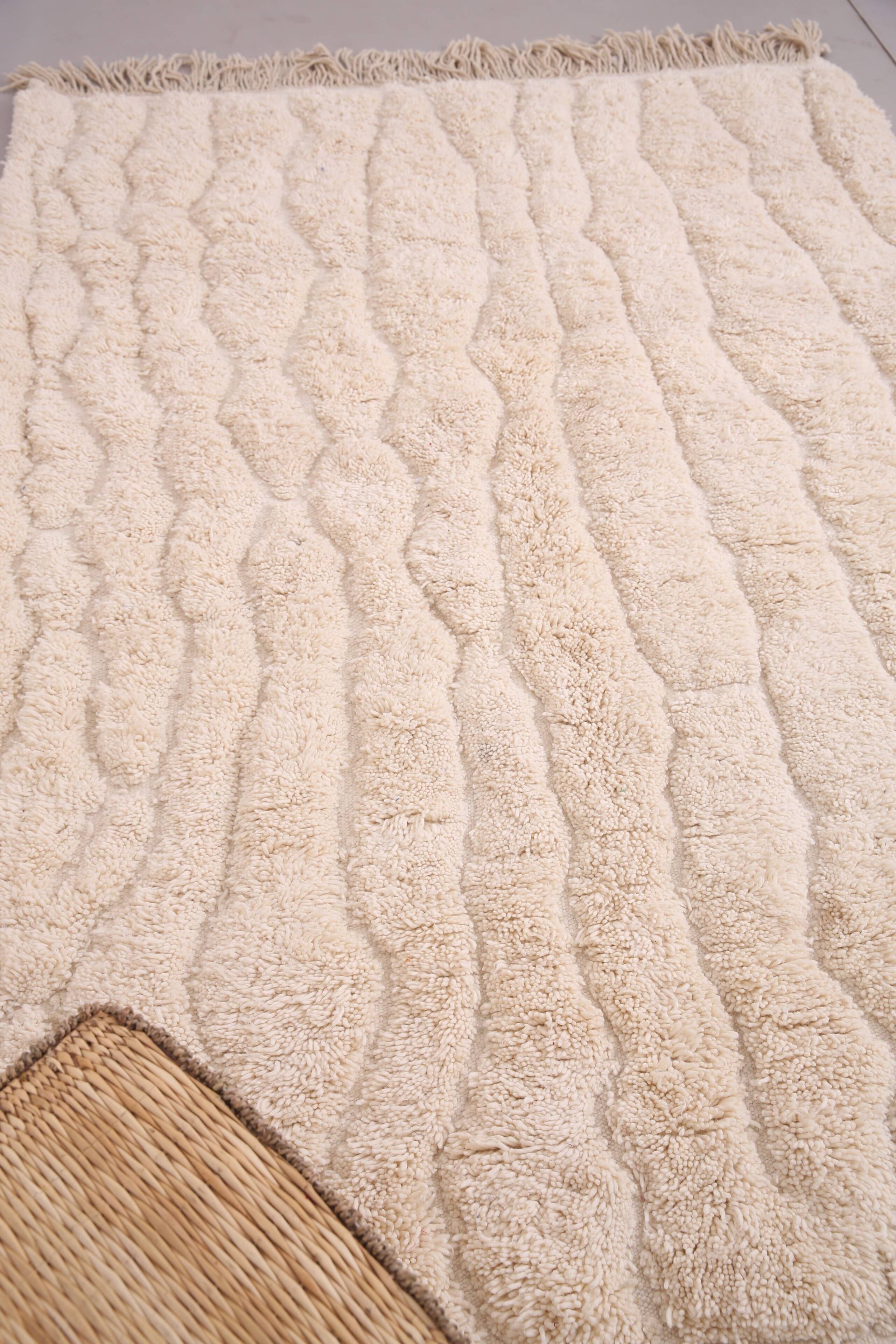 Cream Handmade Moroccan Rug 167 x 242 cm - Beige Beni Ourain Rug Berber