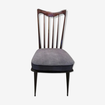 Renovated grey velvet mahogany chair