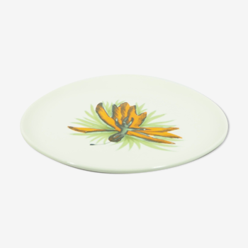 White earthenware dish stylized orange flower - brand MBFA PORNIC