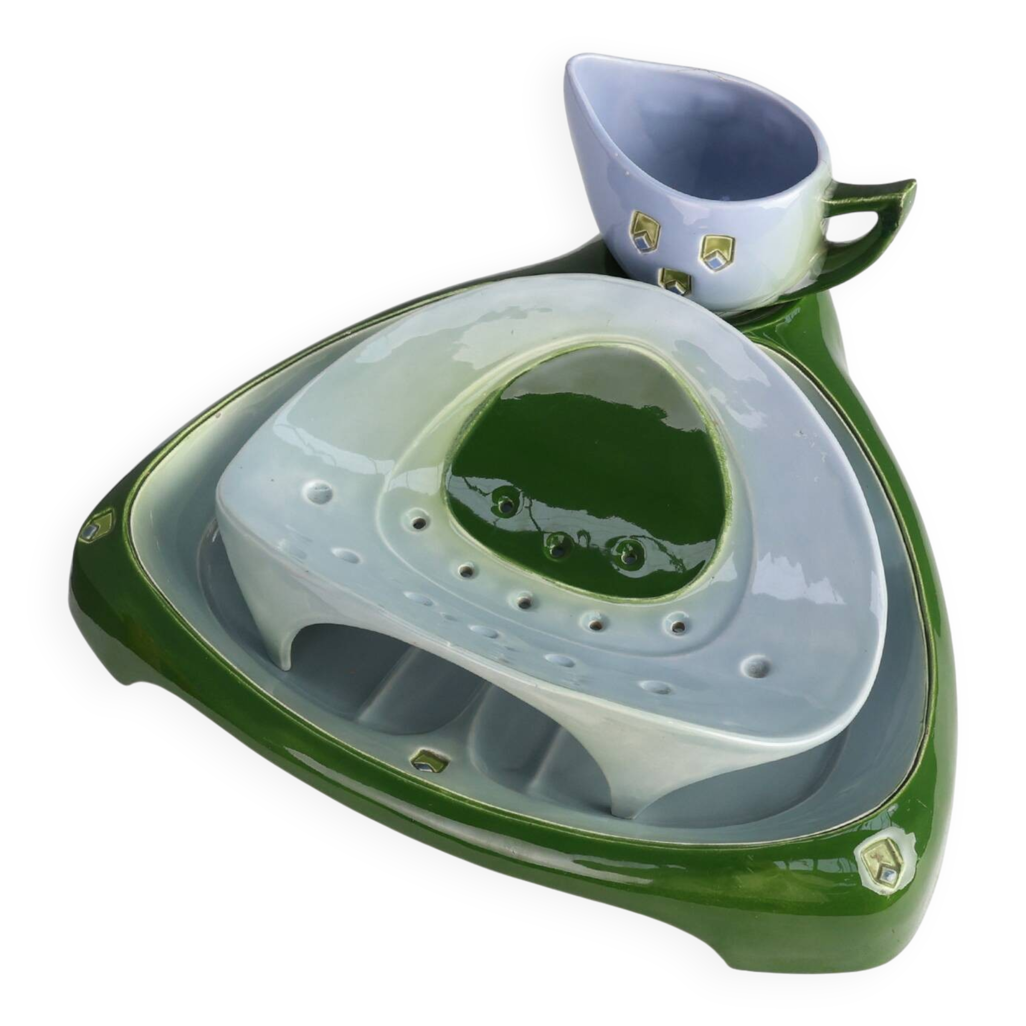 Rare Art Nouveau ceramic 3-piece asparagus set by Julius Dessler, Austria