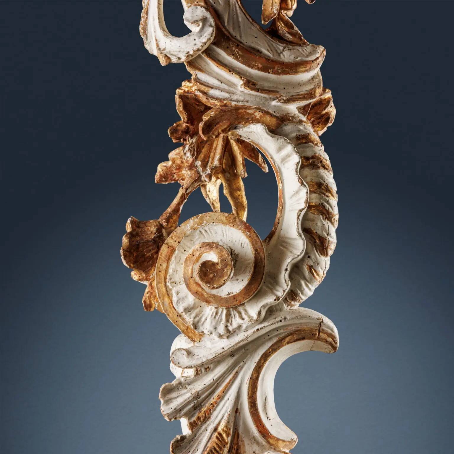 Pair of antique baroque wooden candlesticks, Italy, circa 1750.