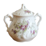 Old sugar bowl in Limoges porcelain purple floral decoration, early twentieth century