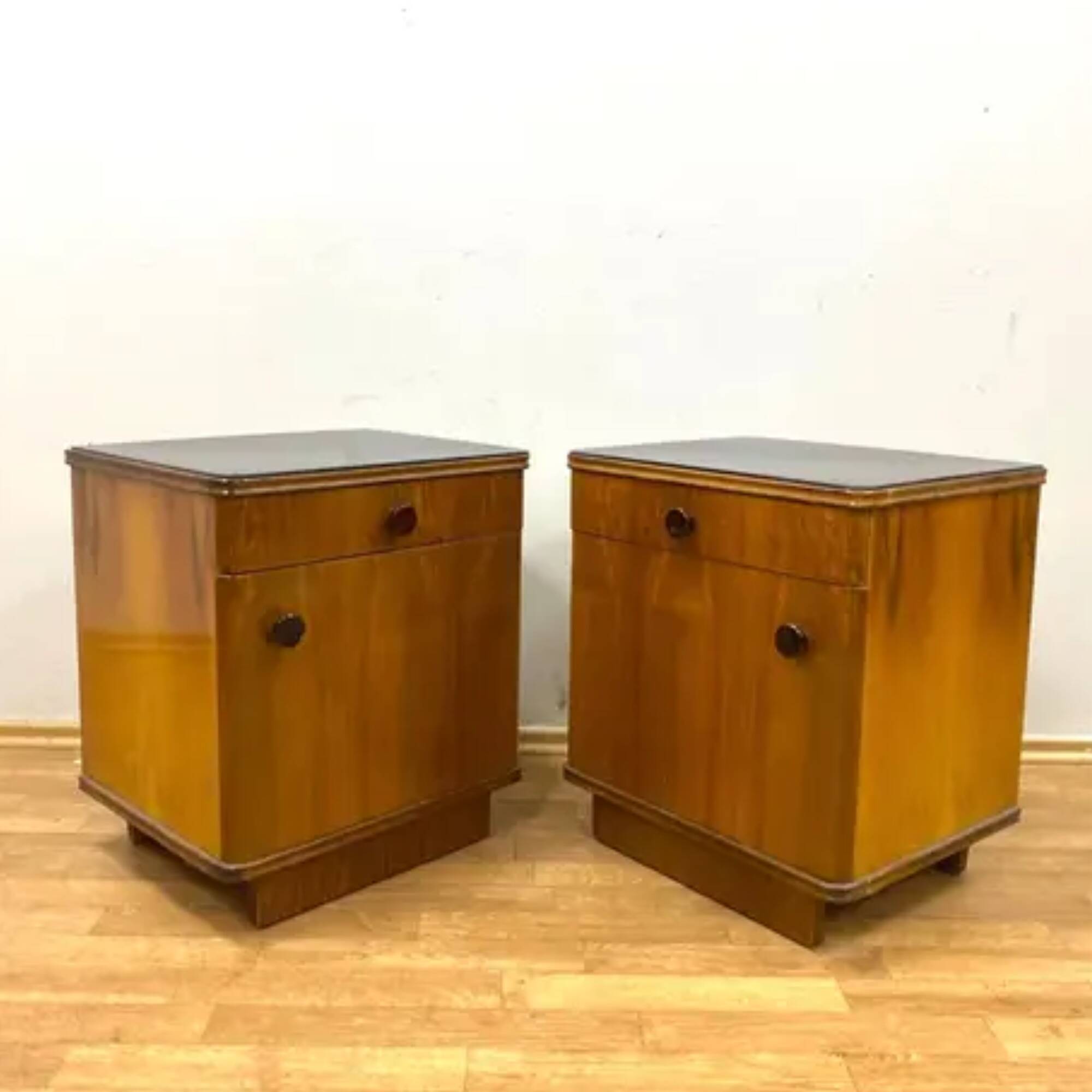 Set of 2 retro bedside tables, veneered wood, 1960s