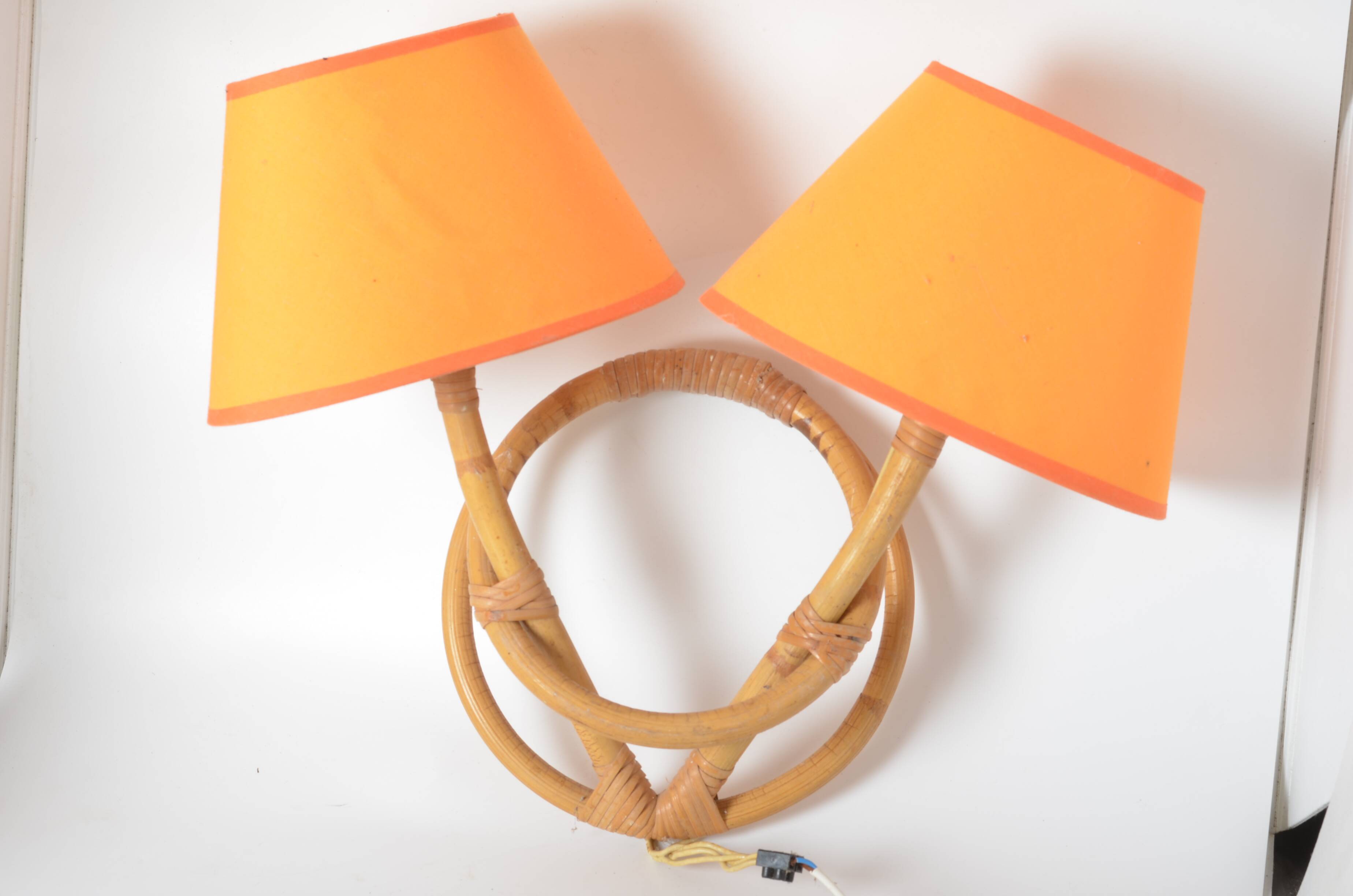 Double rattan wall lamp