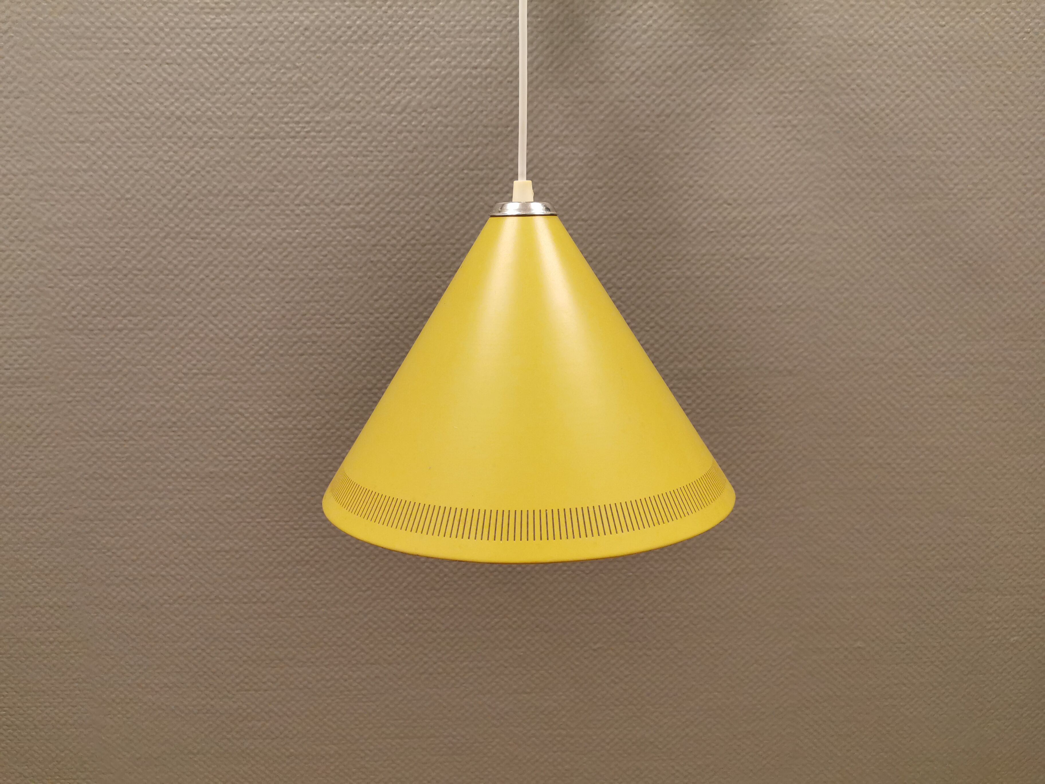 Original Danish corn yellow Lyfa cone pendant from 1972