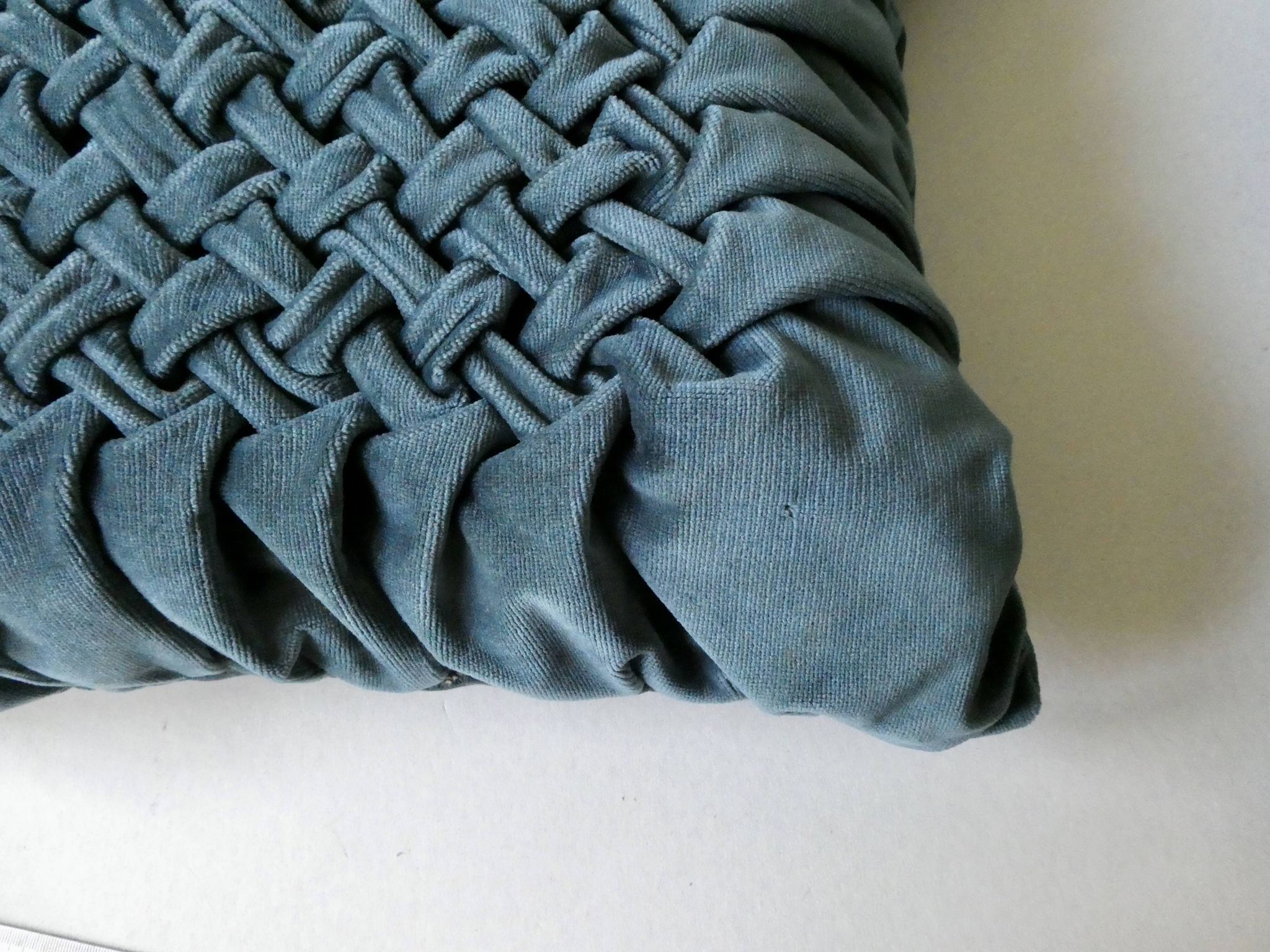 Pair of old cushions, in duck blue velvet, pleated effect