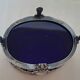 Louis XVI style salt cellar with silver collar mount and blue glass