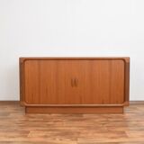 Mid-century danish teak sideboard with tambour doors from dyrlund, 1960s.