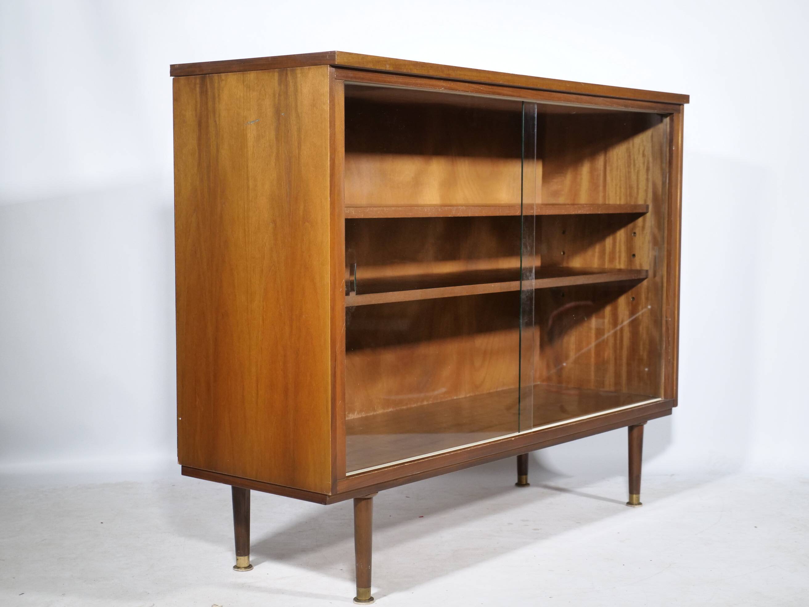 Showcase Cabinet 1960s Sideboard Sliding Door Walnut