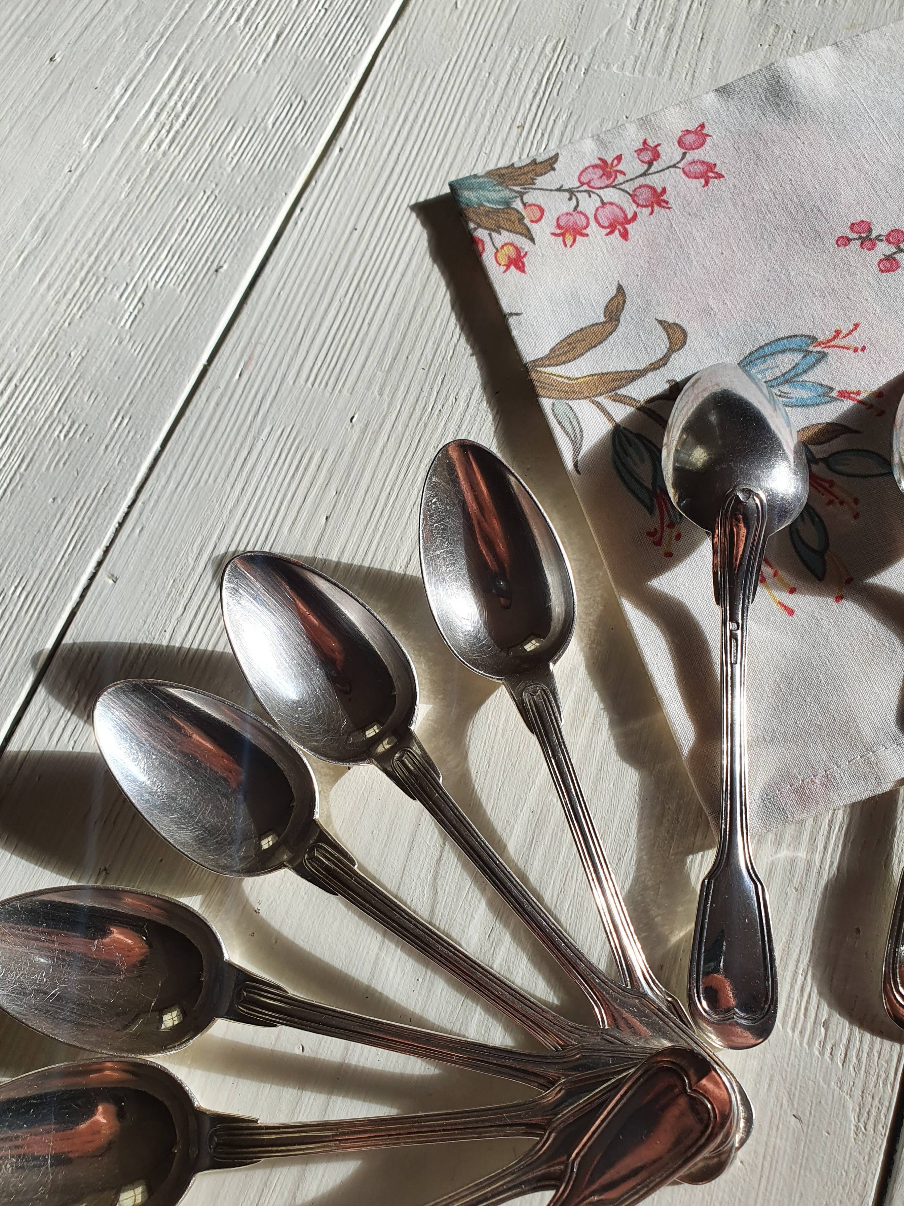 12 small silver metal spoons Christofle mesh model