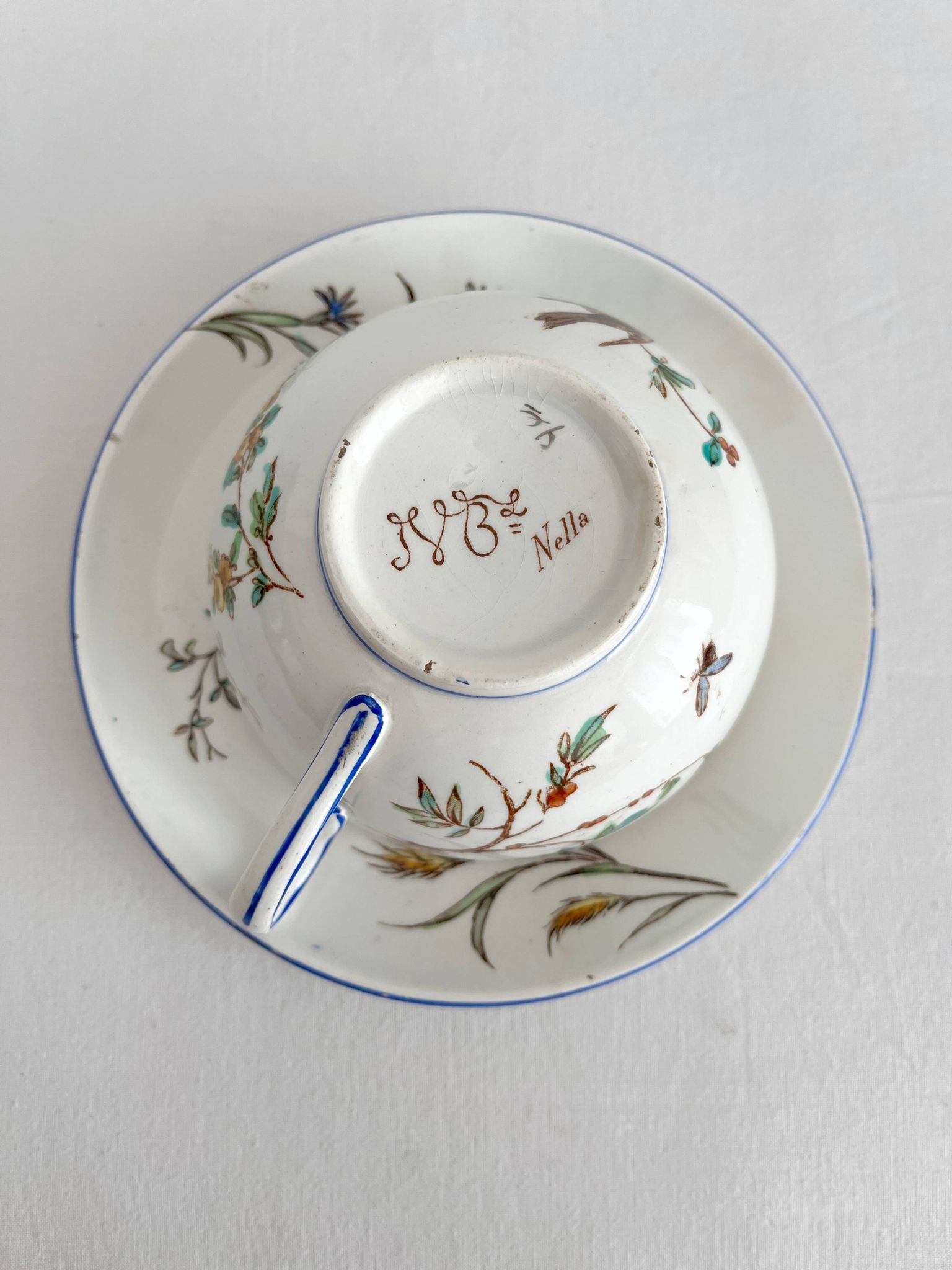 Polychrome ironstone cup "Nella" by Jules Veillard, Bordeaux (JVB)