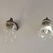 Pair of French Vintage Bronze Effect Metal Wall LIghts Floral Glass Shades