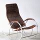 Vintage Thonet rocking chair in chrome and rattan, 1970.