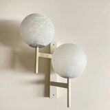 Mid-Century Modern double globe wall light in cracked opaline glass, Switzerland 1960s