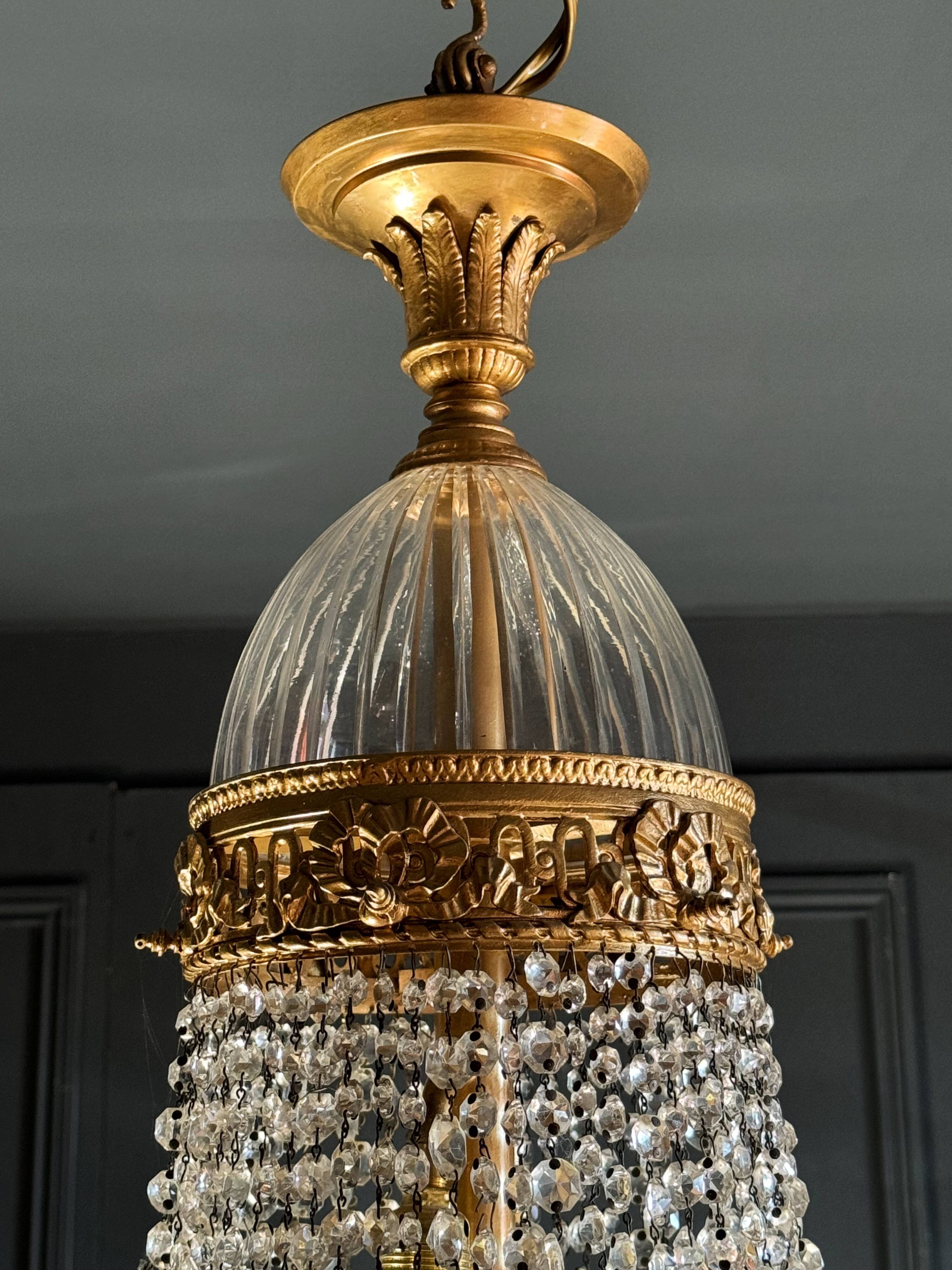 19th Century Louis XVI Style Gilt Bronze Chandelier With Crystal Tassels - H125cm