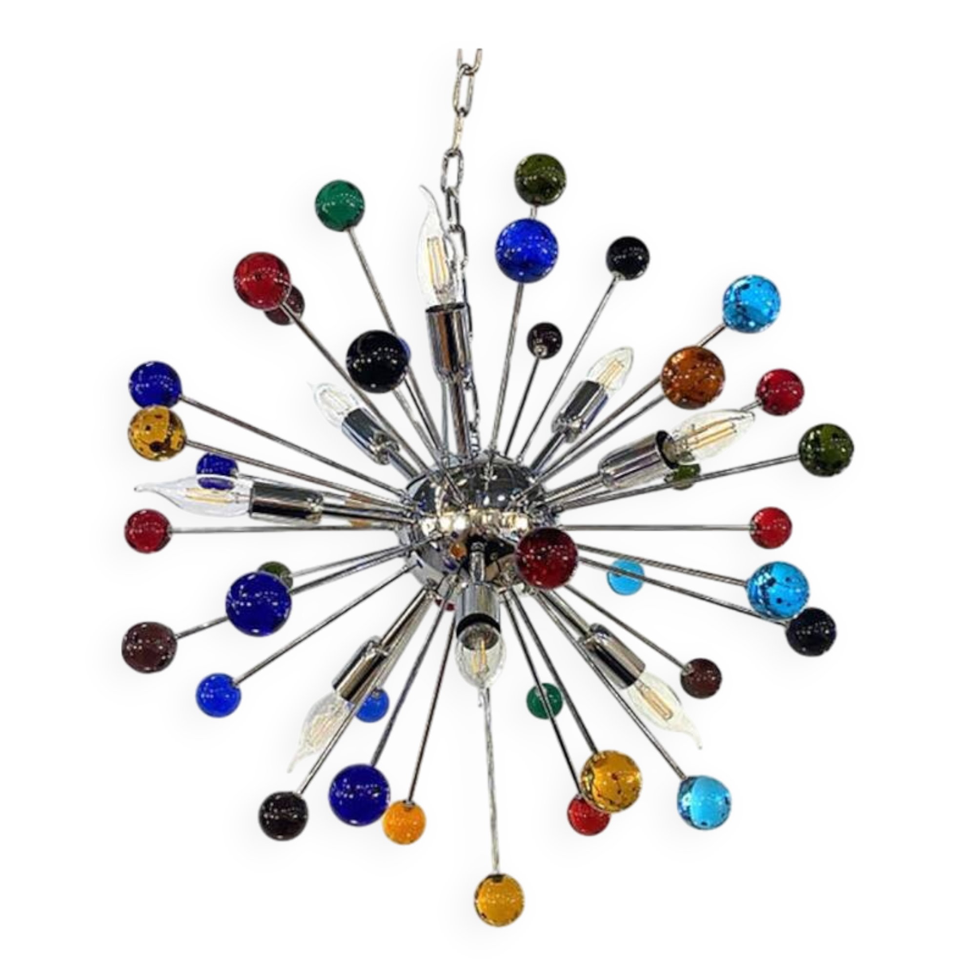 Contemporary Multicolor “Star” Glass Sputnik Gold Chandelier
