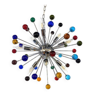Contemporary Multicolor “Star” Glass Sputnik Gold Chandelier