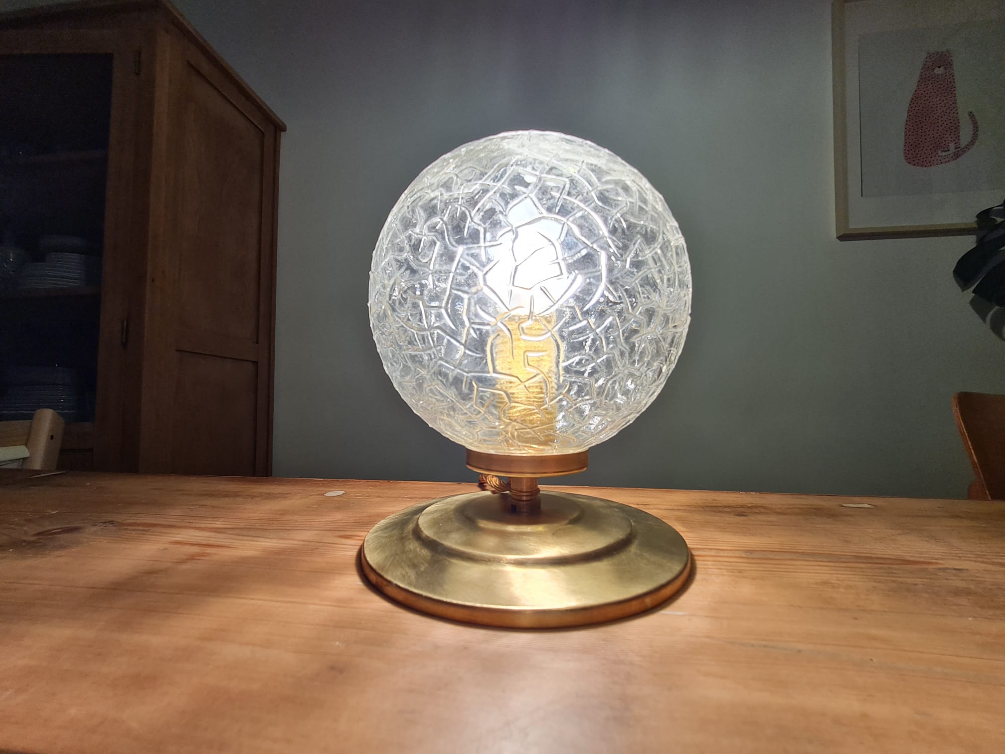Vintage globe table lamp in molded glass