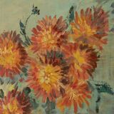 Huile sur toile nature morte. Bouquet de fleurs. Non signée.