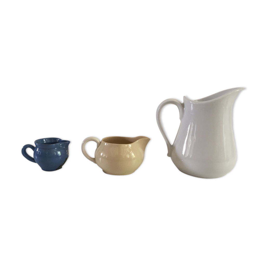 Lot De 2 Pichets En Céramique Blancs – Pour Lait, Sirop, Sauce – 9x8.4x5 Cm – Bec Verseur Pratique