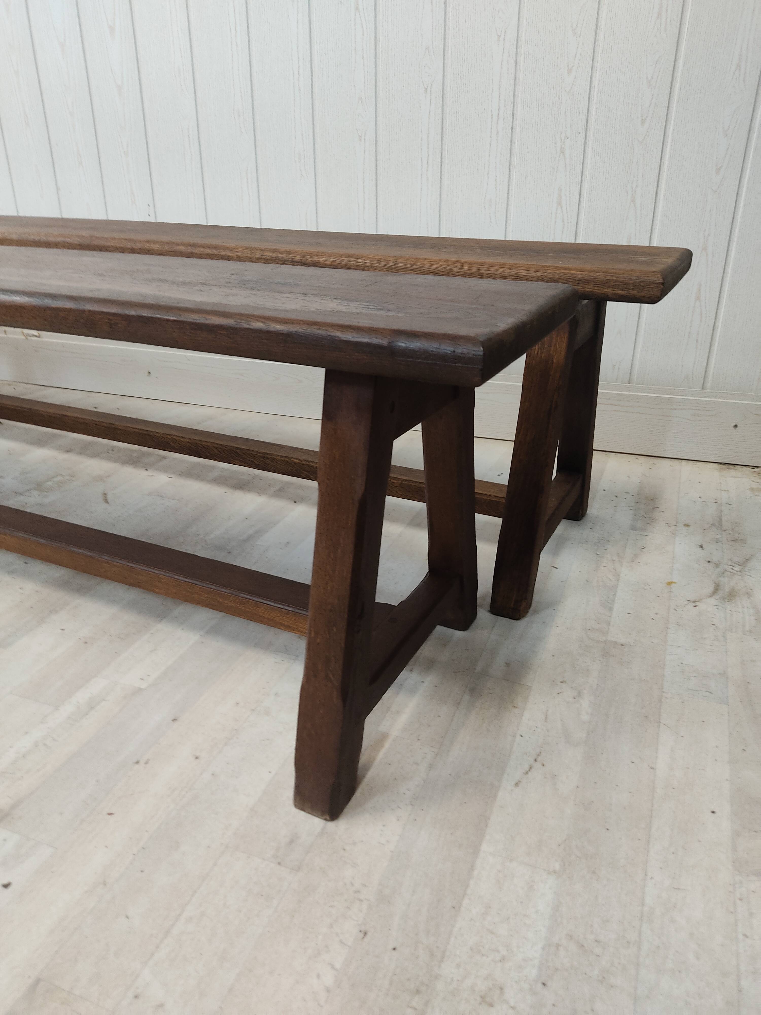 Farmhouse table 3m60 extendable solid oak and its two benches