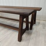 Farmhouse table 3m60 extendable solid oak and its two benches