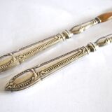 Silver-plated salad cutlery with horn – pearl and scroll decoration 1900
