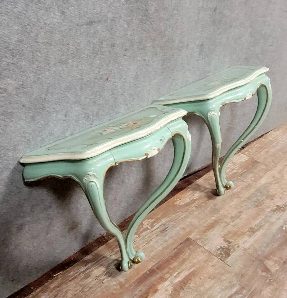 Pair of Venetian Louis XV style consoles in painted wood