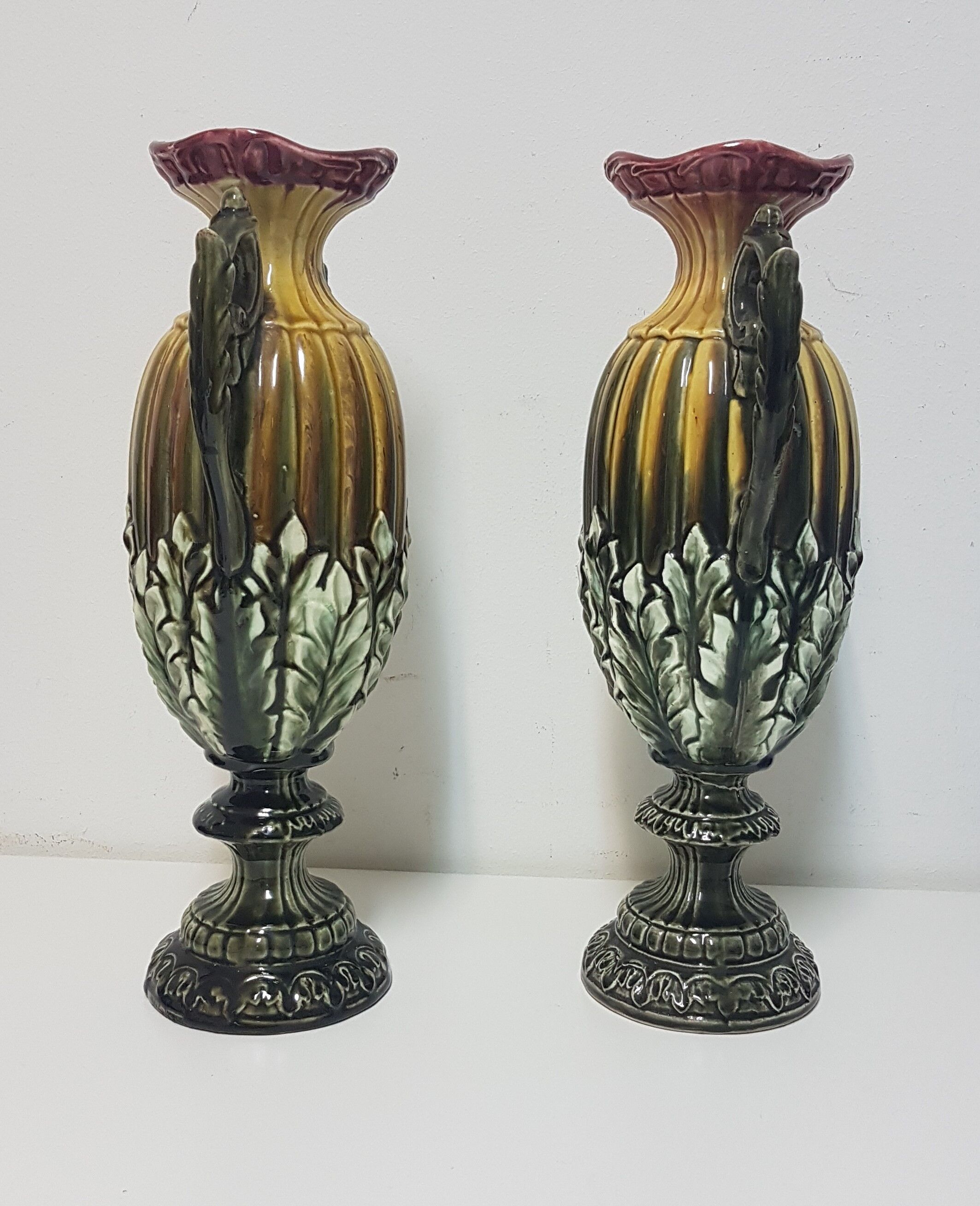 Pair of barbotine vases