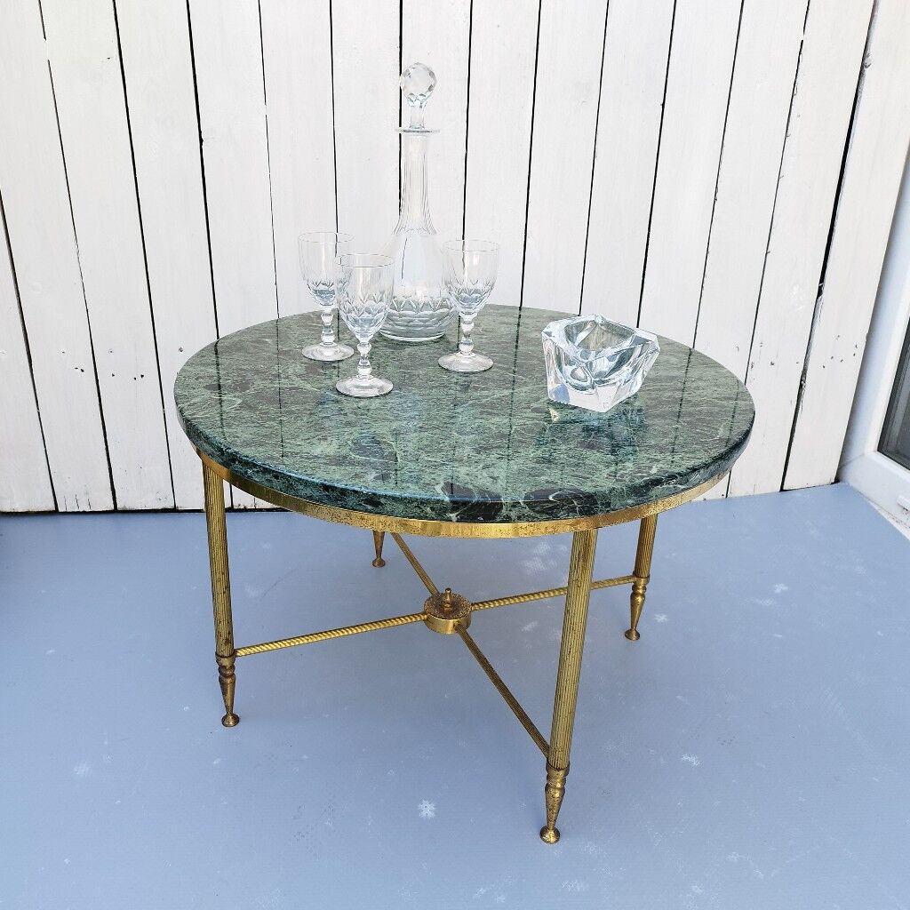 Table néoclassique marbre vert vintage