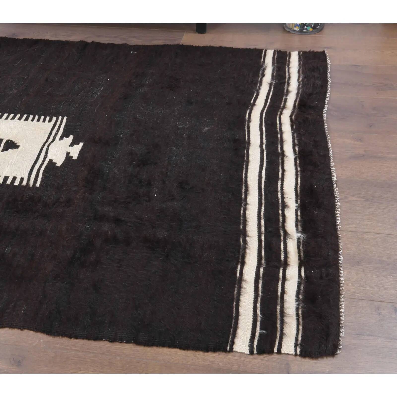 Vintage Turkish hand-knotted wool cotton brown kilim area rug 118x170
