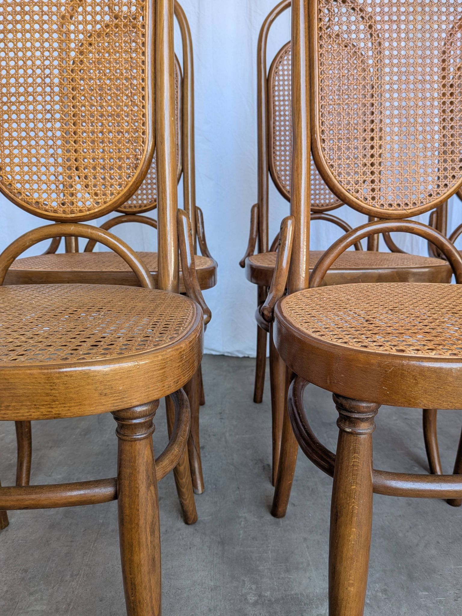 Set of 6 Mid-century Bentwood Cane Dining Chair, Thonet Style, 1970s Yugosl