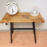 Table d'appoint en bois et metal style industriel années 60-70
