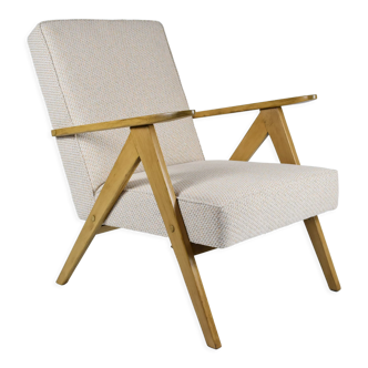 Fauteuil VAR, restauré, années 1960, Pologne, tissu brun beige