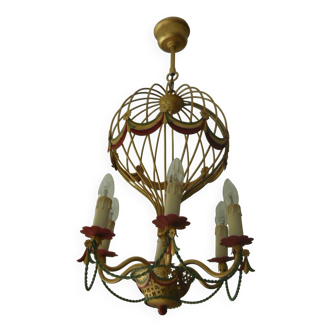 Hot air balloon chandelier in gold painted metal 6 lights