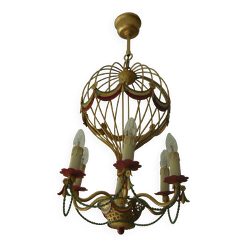 6-light gold-painted metal hot air balloon chandelier