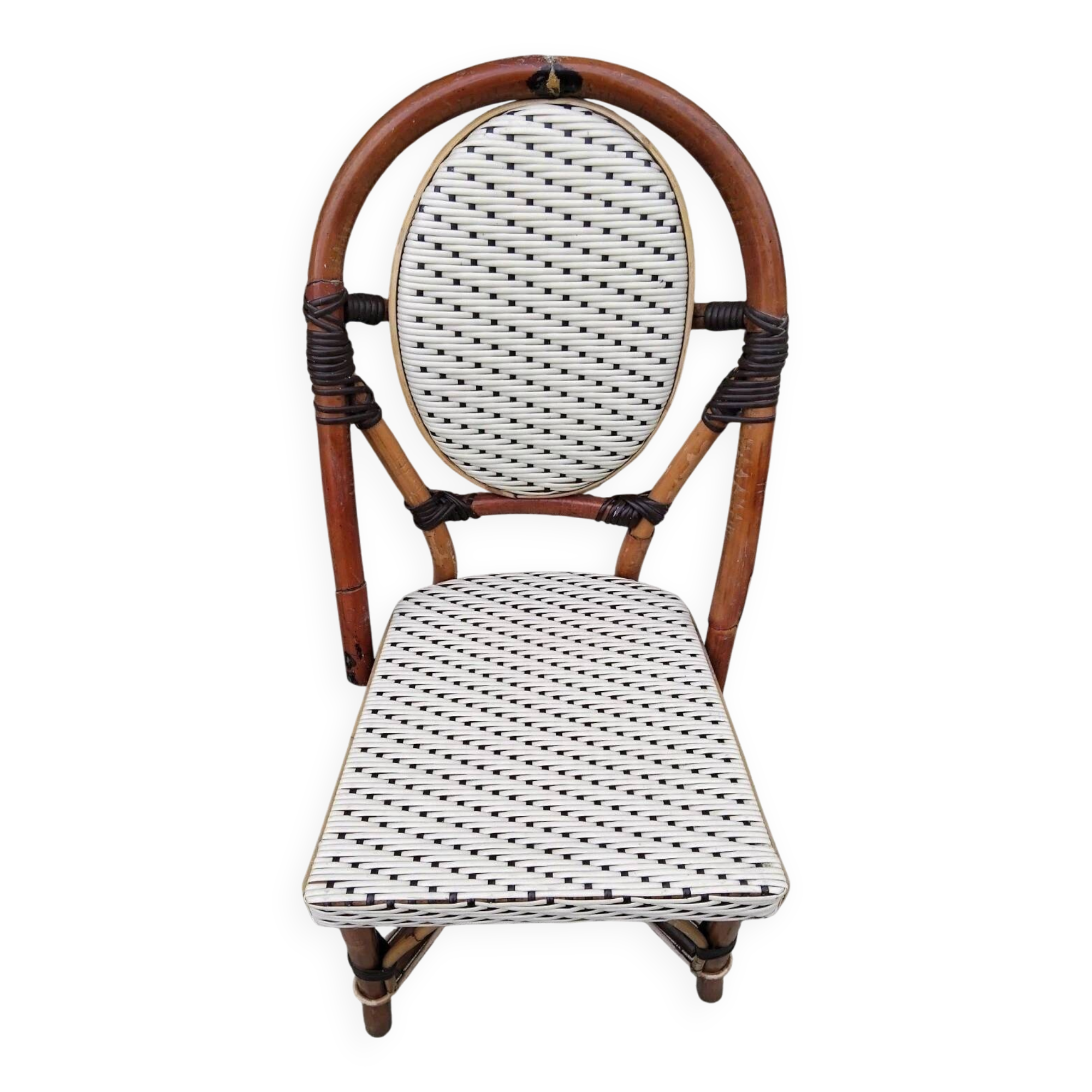 Pair of Vintage Wooden and Woven Plastic Bistro Chairs