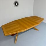 Antique octagonal solid wood extendable table, Girsberger design