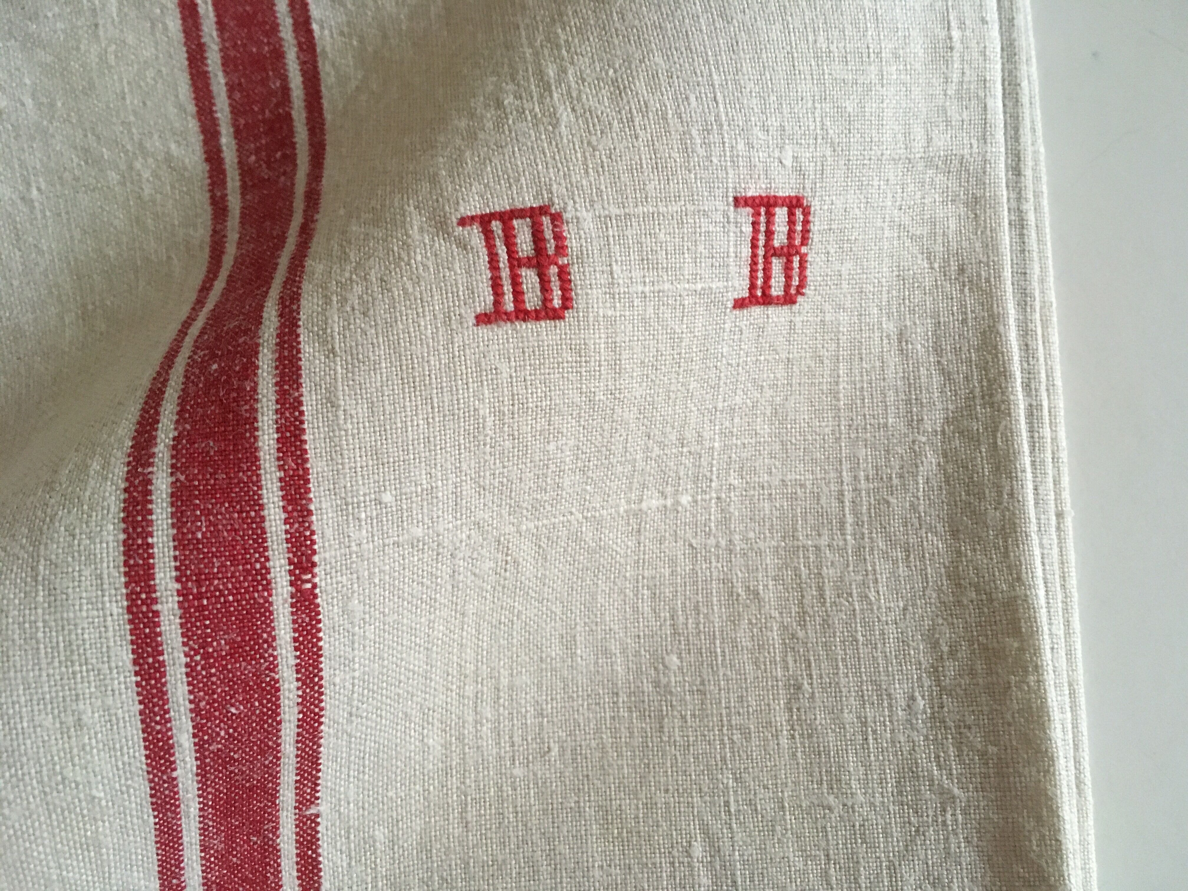 Pair of dishcloths linen monograms old
