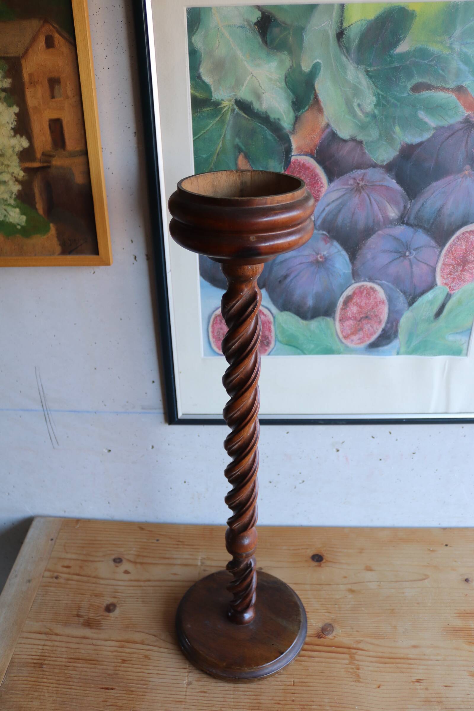 Candlestick / Bolster / Old plant holder in turned wood