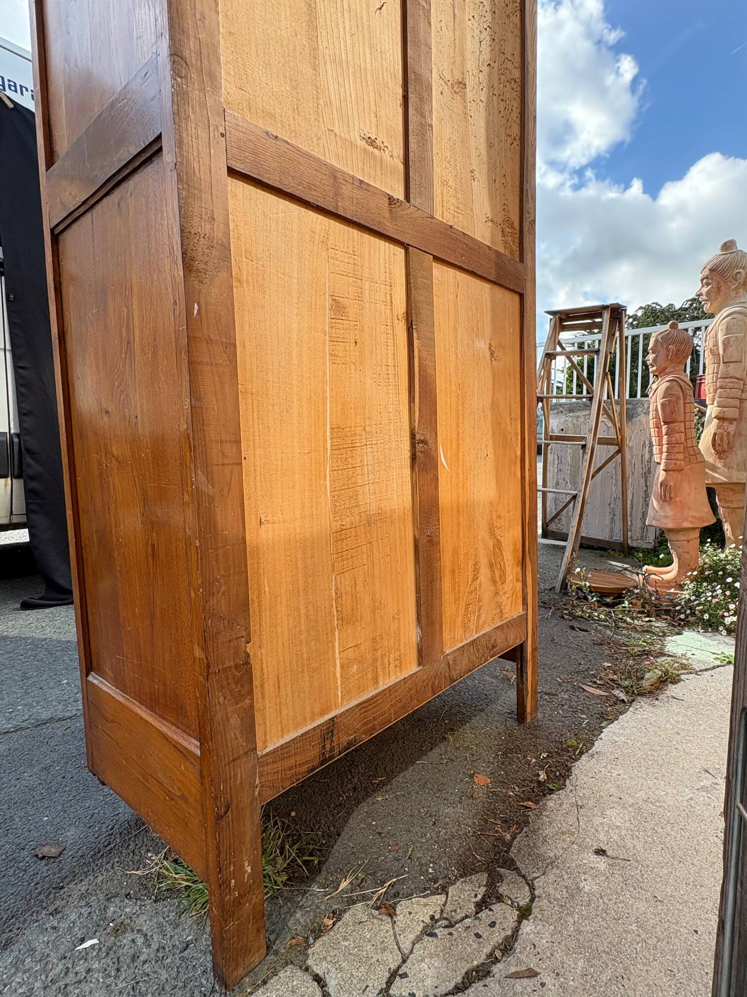 /Art Deco wardrobe with mirror in carved solid oak from the 20s/30s